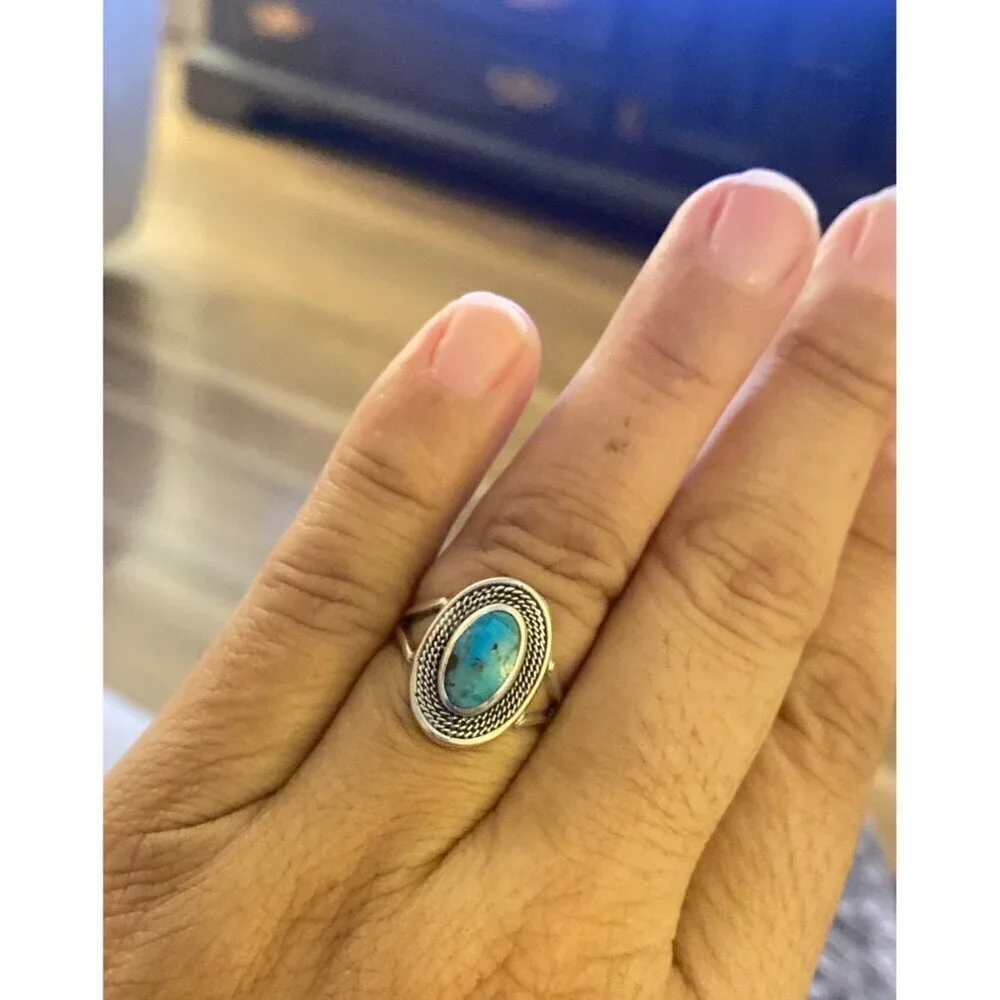 NEW Sterling Silver Braided Oval Turquoise Ring Size 6
